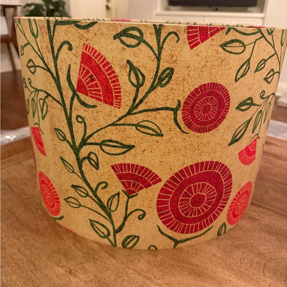 Floral Patterned Tan and Red Lampshade